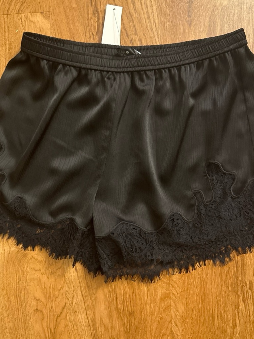 Aqua Black Satin Lace-Trim Shorts NWT